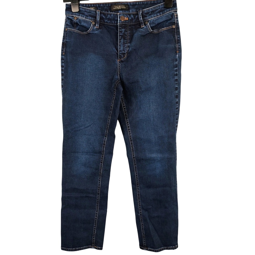 Talbots Womens SZ 8P Flawless Five-Pocket Straight Curvy Jeans Dark Wash Denim